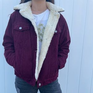 Topshop Maroon Fur Bomber Jacket